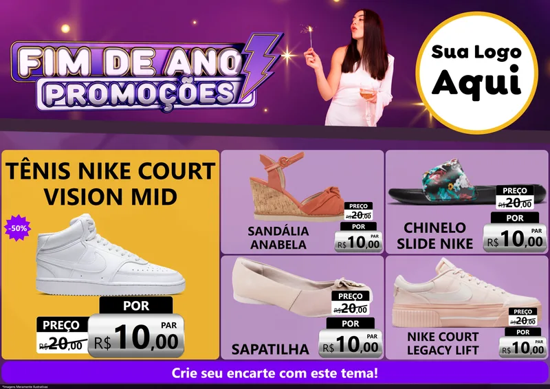 Modelo de Encarte para Encarte A4 Horizontal com o tema Fim de Ano Promoções para Calçados