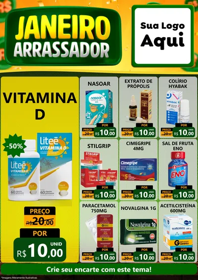 Modelo de Encarte para Encarte A4 Vertical com o tema Janeiro Arrasador para Farmácia