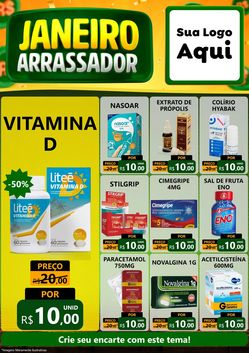 Modelo de Encarte para Encarte A4 Vertical com o tema Janeiro Arrasador para Farmácia