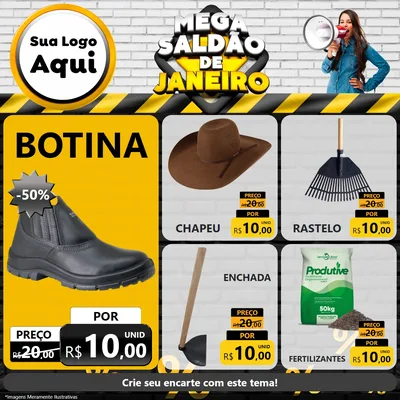 Modelo de Rede Social para Feed Facebook com o tema Mega Saldão de Janeiro para Agropecuária