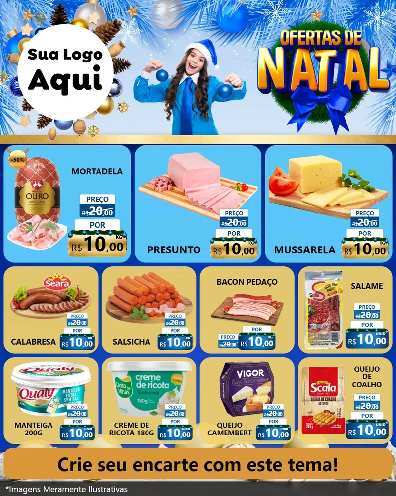 Modelo de Rede Social para Feed Instagram com o tema Ofertas de Natal para Frios e Laticínios