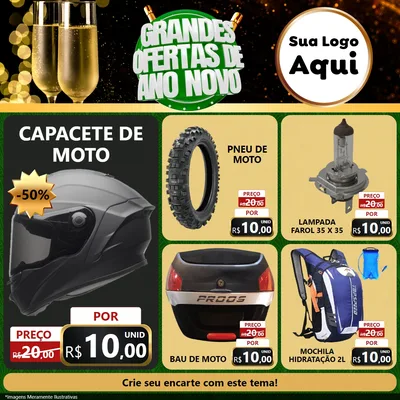 Modelo de Rede Social para Feed Facebook com o tema Grandes Ofertas de Ano Novo para Moto peças