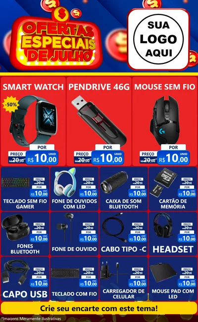 Modelo de Encarte para Encarte Grande com o tema Ofertas Especiais de Julho para Informática