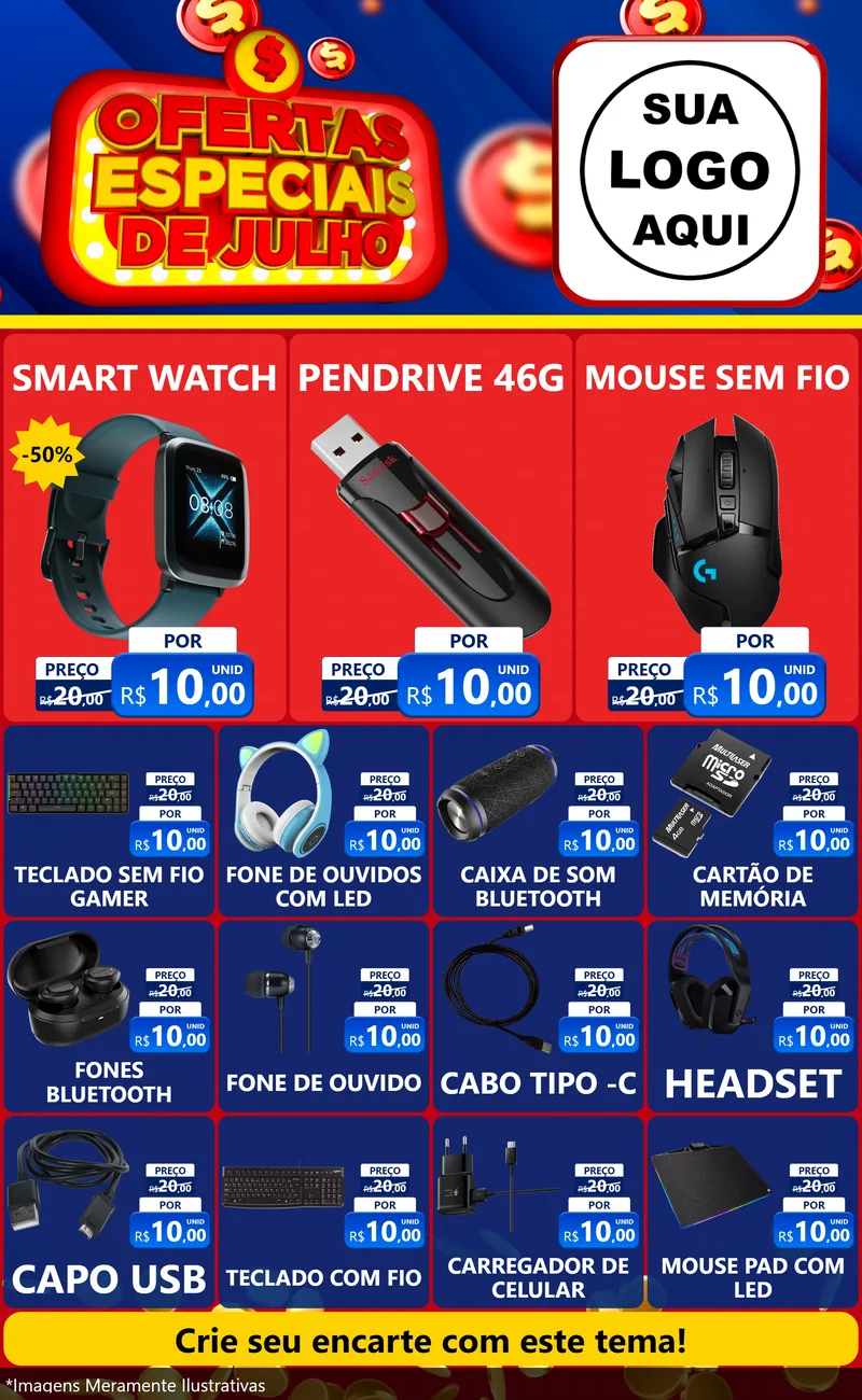 Modelo de Encarte para Encarte Grande com o tema Ofertas Especiais de Julho para Informática
