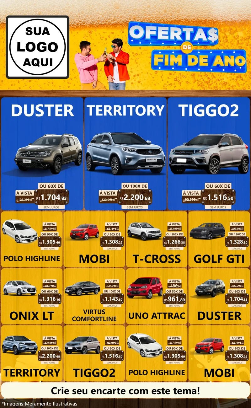 Modelo de Encarte para Encarte Grande com o tema Ofertas de Fim de Ano para Concessionaria de Carros
