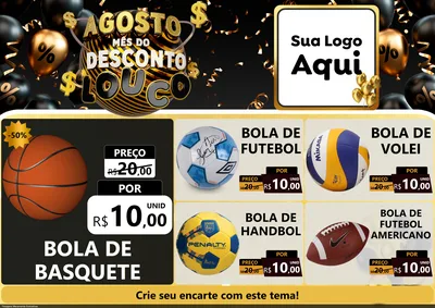 Modelo de Encarte para Encarte A4 Horizontal com o tema Agosto Mês do Desconto Louco para Artigos Esportivos