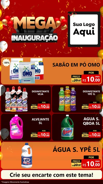 Modelo de TV para TV Vertical com o tema Mega Inauguração para Produtos de Limpeza