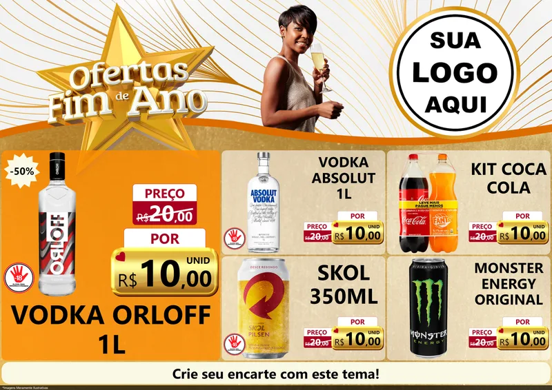 Modelo de Encarte para Encarte A4 Horizontal com o tema Ofertas Fim de Ano para Distribuidora de bebidas