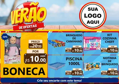 Modelo de Encarte para Encarte A4 Horizontal com o tema Verão de Ofertas para Brinquedos