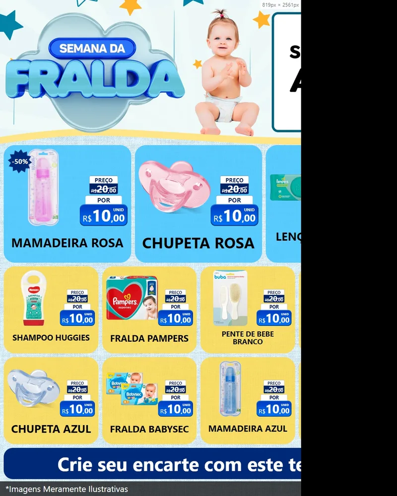 Modelo de Rede Social para Feed Instagram com o tema Semana da Fralda para Bebês