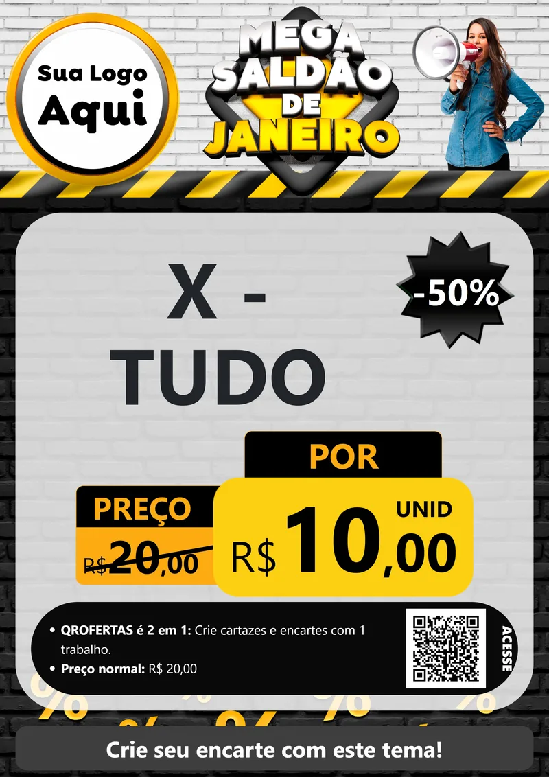 Modelo de Cartaz para Cartaz A4 Vertical com o tema Mega Saldão de Janeiro para Hamburgueria