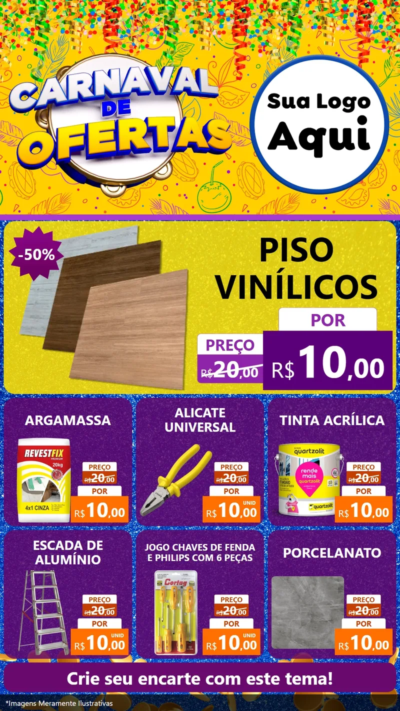Modelo de Rede Social para Stories com o tema Carnaval de Ofertas para Material para Construção