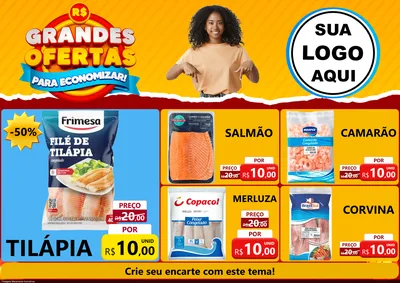 Modelo de Encarte para Encarte A4 Horizontal com o tema Grandes Ofertas Para Economizar! para Peixaria