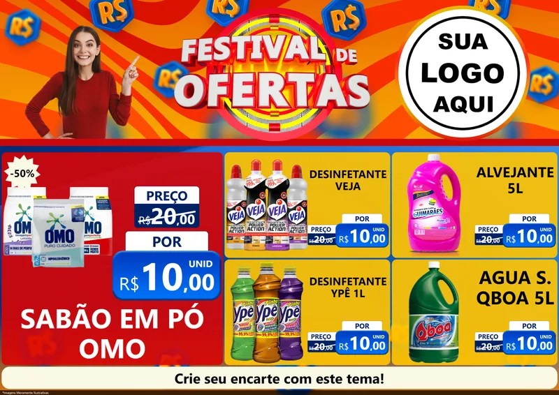Modelo de Encarte para Encarte A4 Horizontal com o tema Festival de Ofertas para Produtos de Limpeza