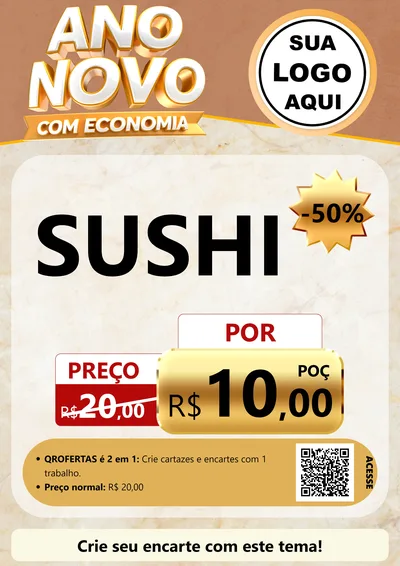 Modelo de Cartaz para Cartaz A4 Vertical com o tema Ano Novo Com Economia para Comida japonesa