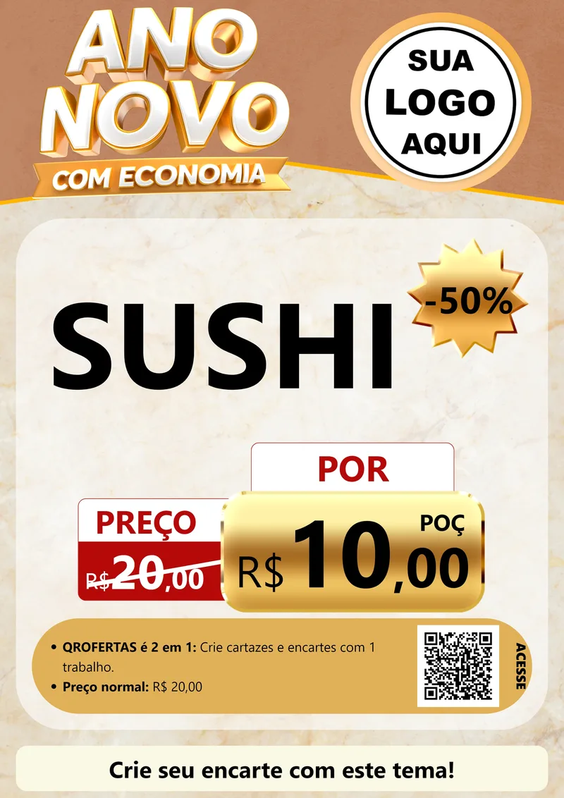 Modelo de Cartaz para Cartaz A4 Vertical com o tema Ano Novo Com Economia para Comida japonesa