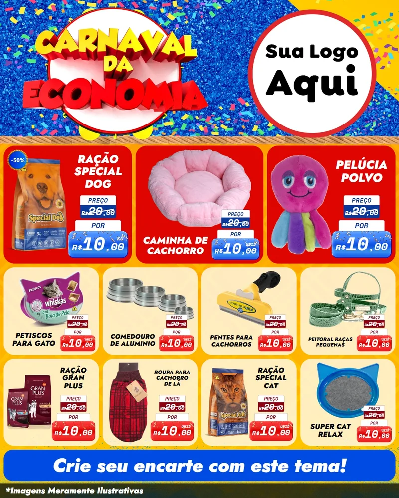 Modelo de Rede Social para Feed Instagram com o tema Carnaval da Economia para Pet Shop