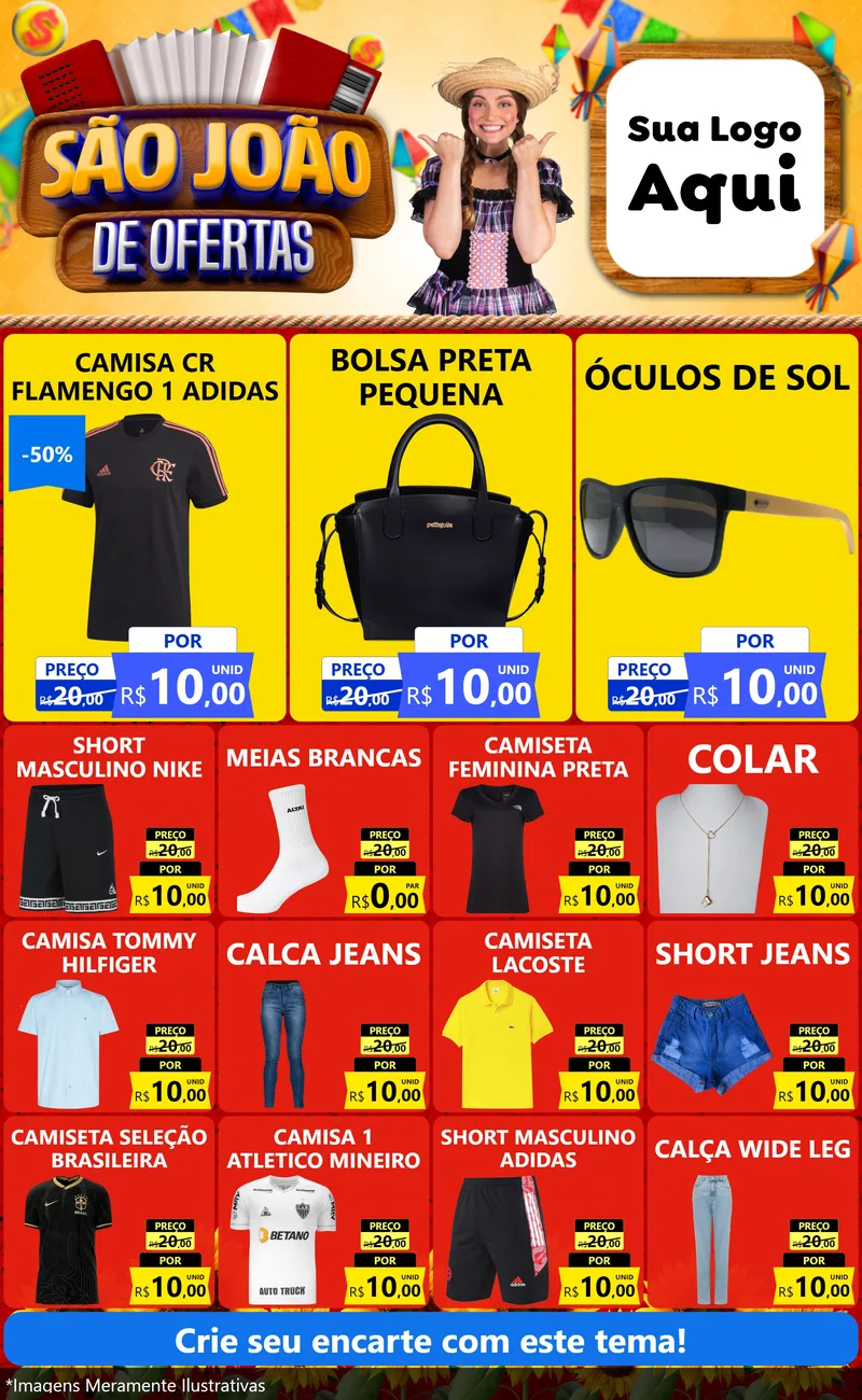 Modelo de Encarte para Encarte Grande com o tema São João de Ofertas para Roupas e acessórios