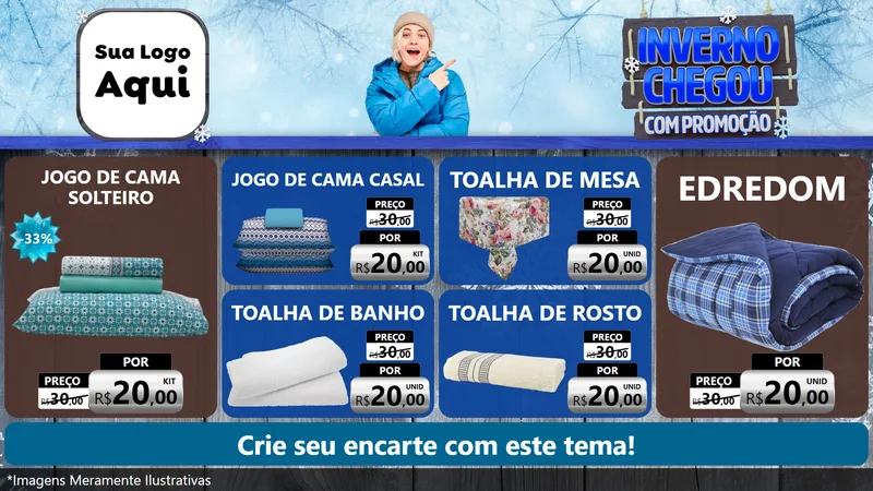 Modelo de TV para TV Horizontal com o tema Inverno Chegou Com Promoção para Cama, Mesa e Banho