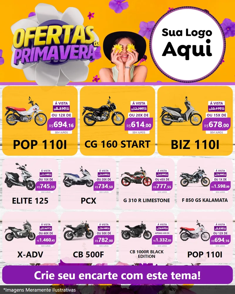 Modelo de Rede Social para Feed Instagram com o tema Ofertas Da Primavera para Concessionaria de Motos