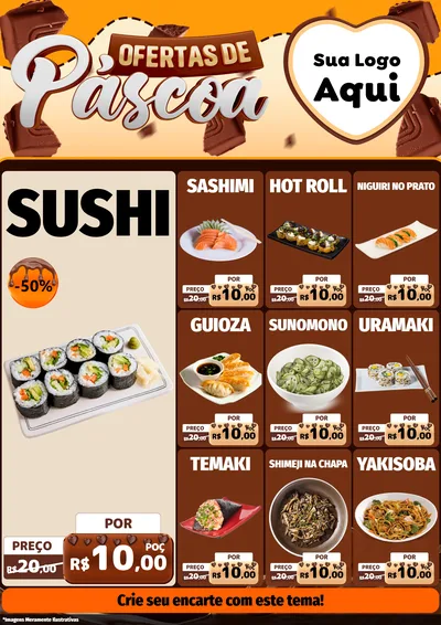 Modelo de Encarte para Encarte A4 Vertical com o tema Ofertas de Páscoa para Comida japonesa