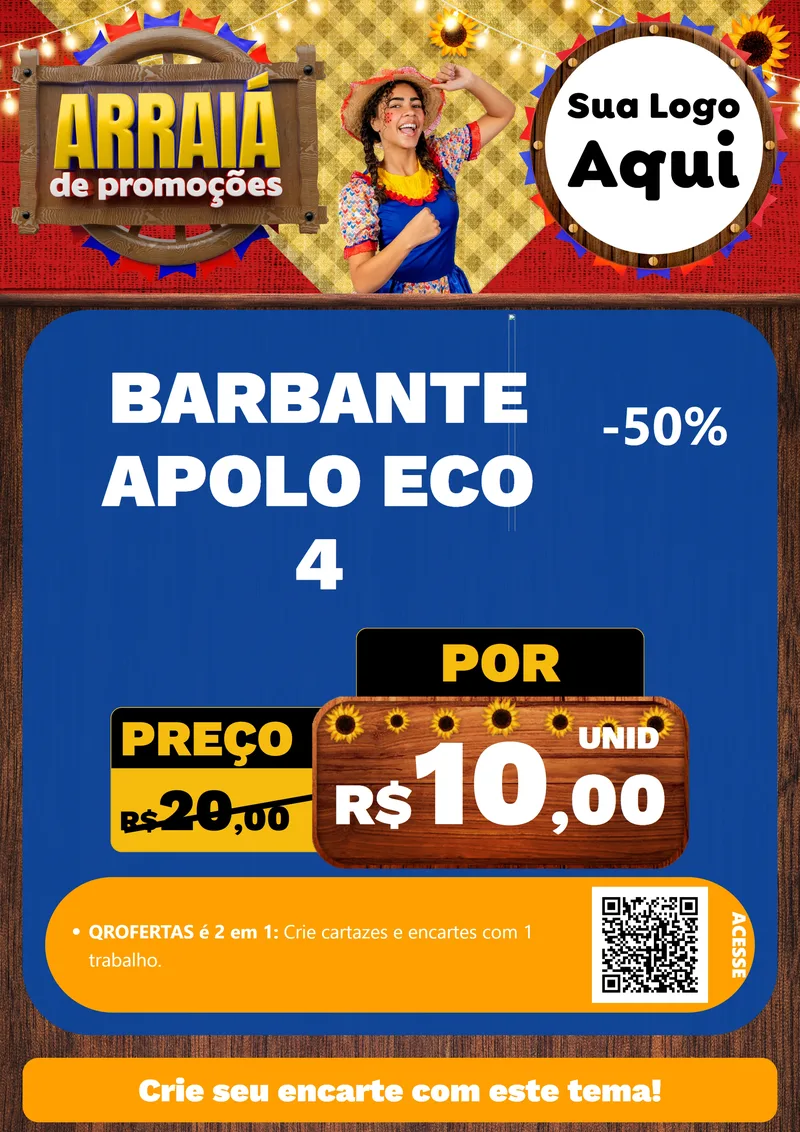 Modelo de Cartaz para Cartaz A4 Vertical com o tema Arraiá de Promoções para Armarinho e Aviamentos