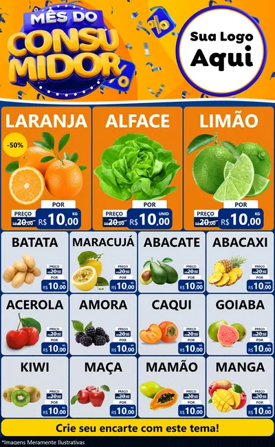 Modelo de Encarte para Encarte Grande com o tema Mês do Consumidor para Hortifrúti