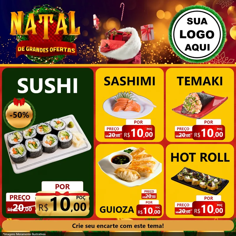 Modelo de Rede Social para Feed Facebook com o tema Natal de Grandes Ofertas para Comida japonesa