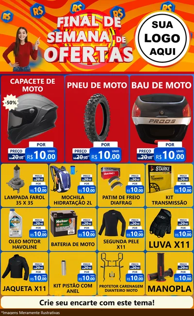 Modelo de Encarte para Encarte Grande com o tema Final de Semana de Ofertas para Moto peças