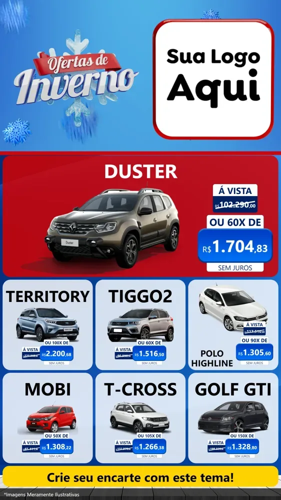 Modelo de Rede Social para Stories com o tema Ofertas de Inverno para Concessionaria de Carros