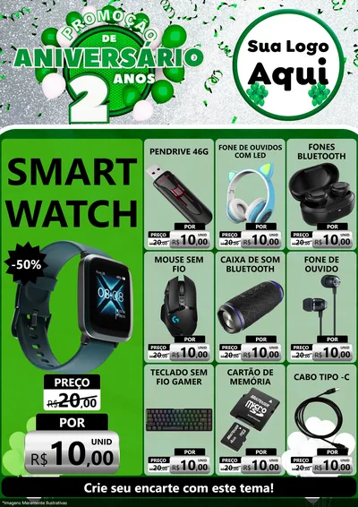 Modelo de Encarte para Encarte A4 Vertical com o tema Promoção de Aniversário - 2 Anos para Informática