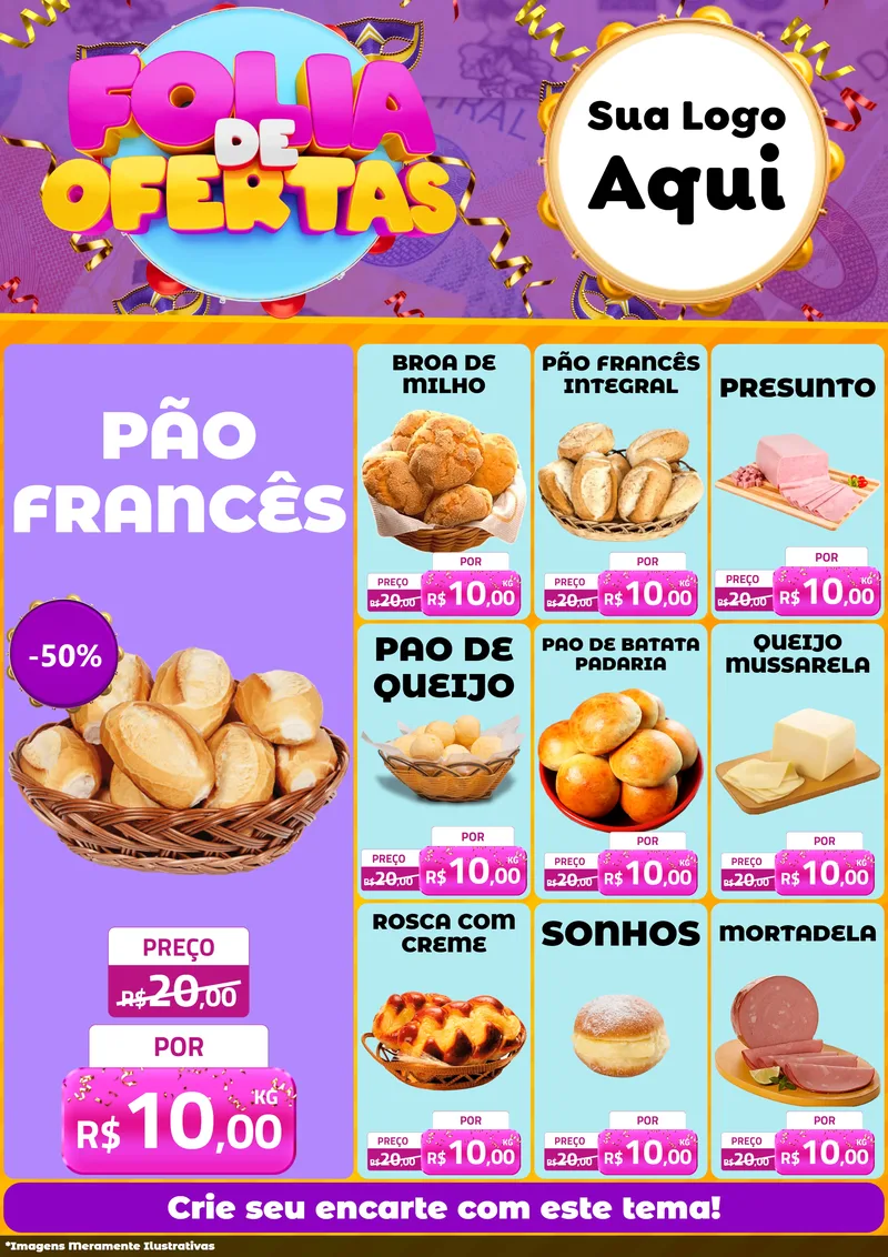 Modelo de Encarte para Encarte A4 Vertical com o tema Folia de Ofertas para Padaria