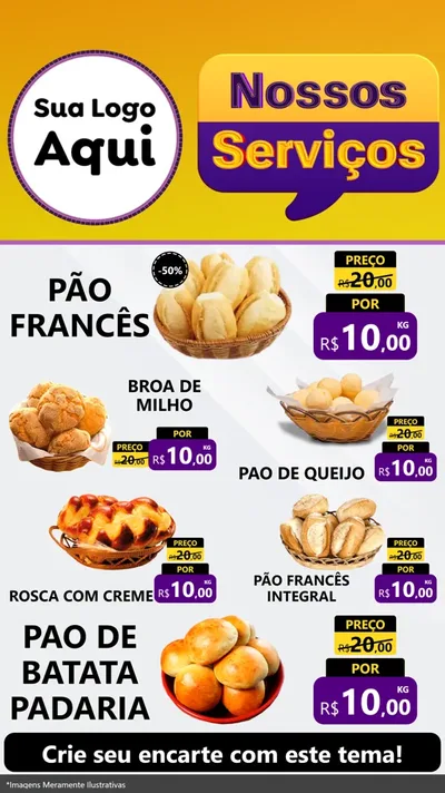 Modelo de TV para TV Vertical com o tema Nossos Serviços para Padaria