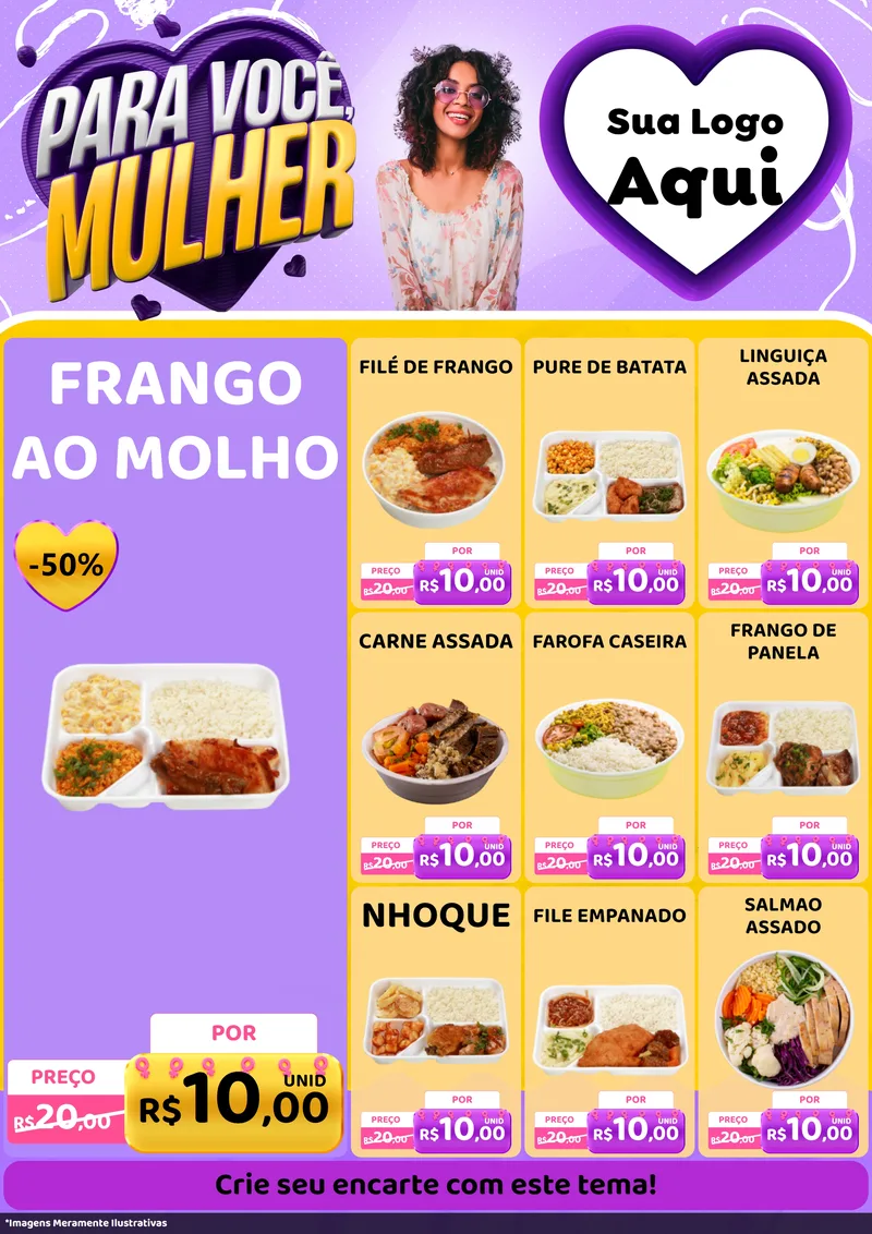 Modelo de Encarte para Encarte A4 Vertical com o tema Para Você, Mulher para Restaurante