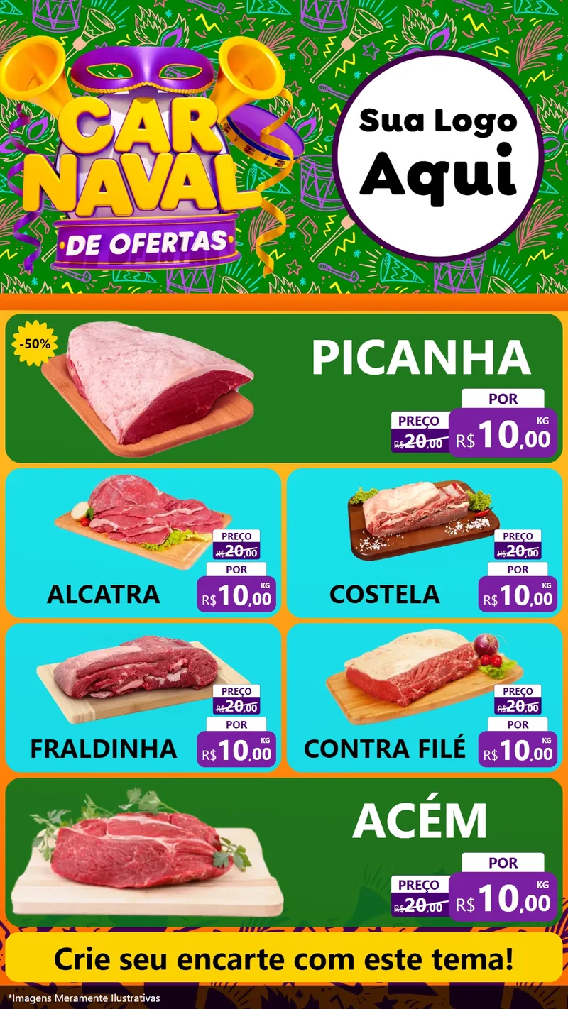 Modelo de TV para TV Vertical com o tema Carnaval de Ofertas para Açougue