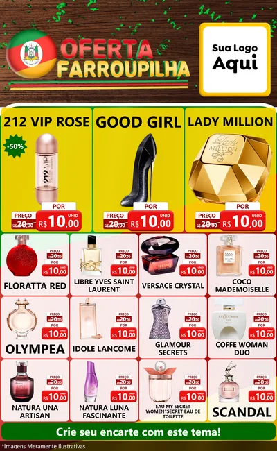 Modelo de Encarte para Encarte Grande com o tema Oferta Farroupilha para Perfumes