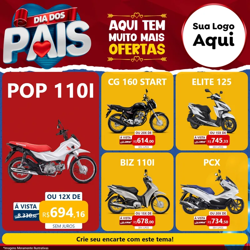Modelo de Rede Social para Feed Facebook com o tema Dia dos Pais para Concessionaria de Motos