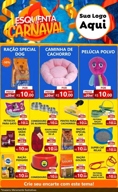 Modelo de Encarte para Encarte Grande com o tema Esquenta de Carnaval para Pet Shop