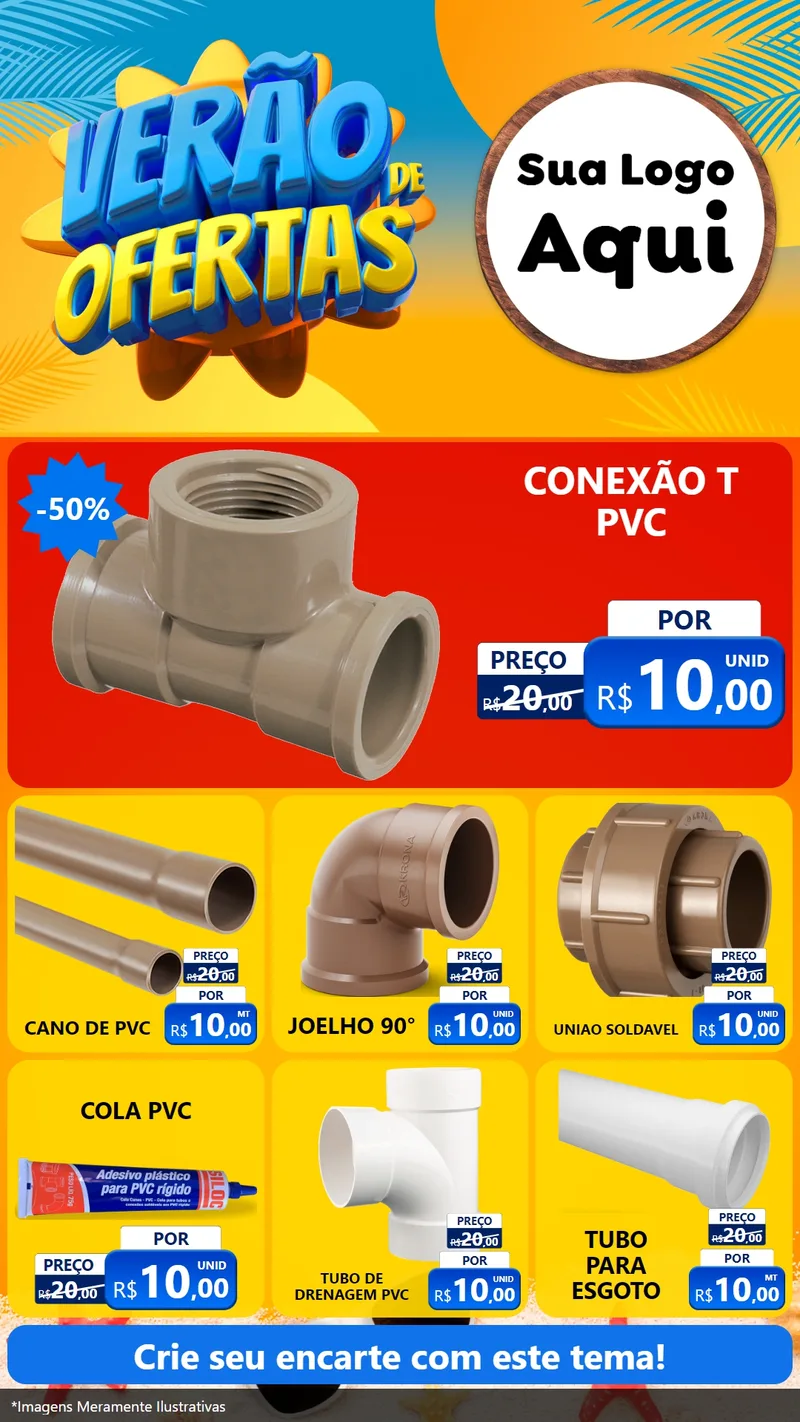 Modelo de Rede Social para Stories com o tema Verão de Ofertas para Tubos e conexões