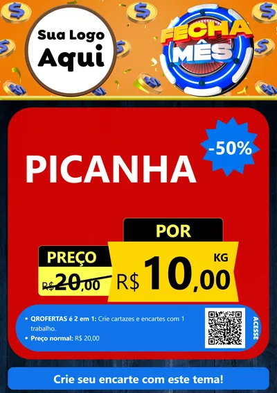 Modelo de Cartaz para Cartaz A4 Vertical com o tema Fecha Mês para Açougue