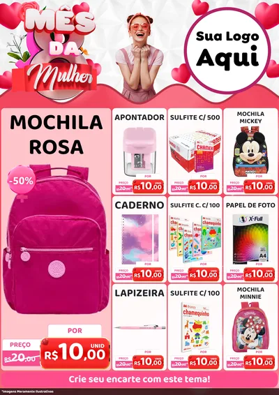 Modelo de Encarte para Encarte A4 Vertical com o tema Mês da Mulher para Papelaria
