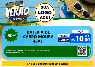 Modelo de Cartaz para Cartaz A4 Horizontal com o tema Verão de Ofertas para Baterias Elétricas