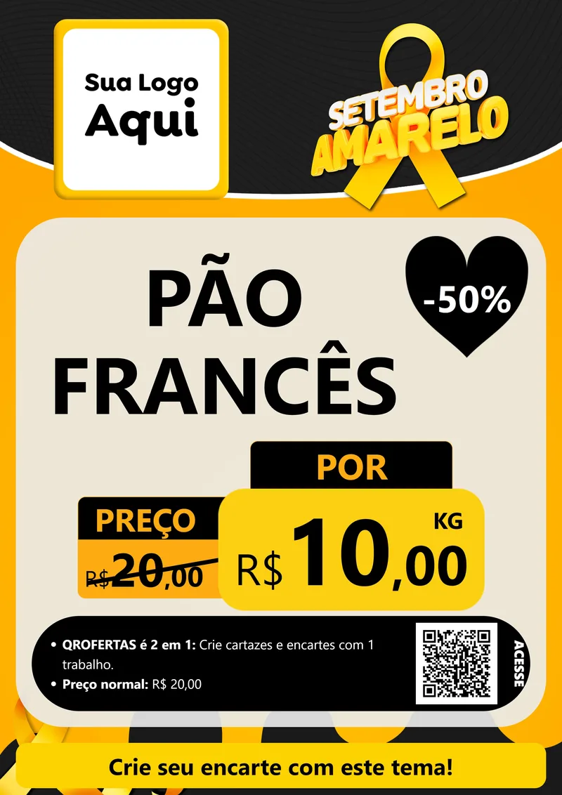 Modelo de Cartaz para Cartaz A4 Vertical com o tema Setembro Amarelo para Padaria