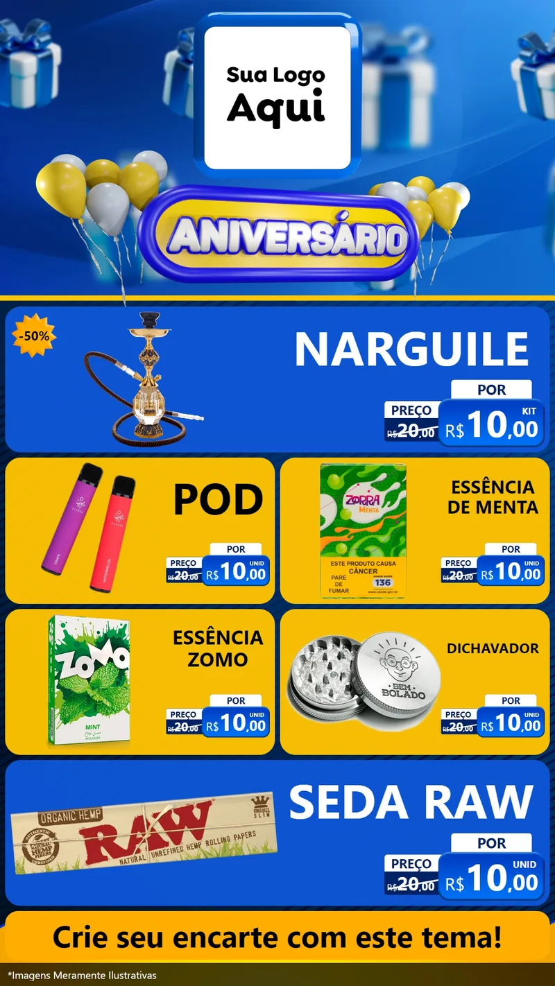 Modelo de TV para TV Vertical com o tema Aniversário para Tabacaria