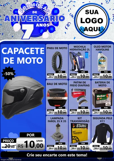 Modelo de Encarte para Encarte A4 Vertical com o tema Promoção de Aniversário - 7 Anos para Moto peças