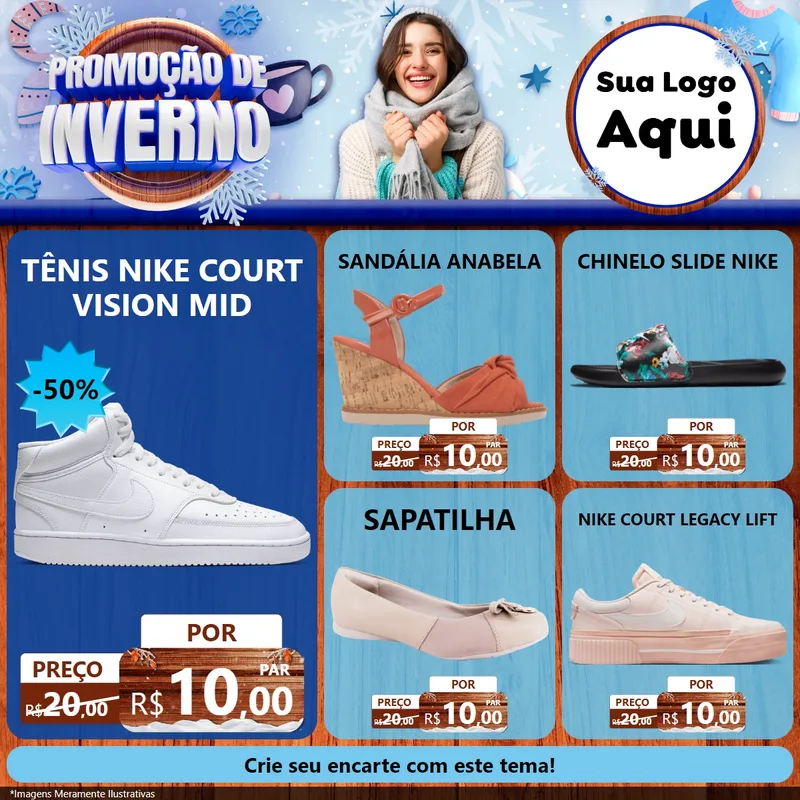 Modelo de Rede Social para Feed Facebook com o tema Promoção de Inverno para Calçados
