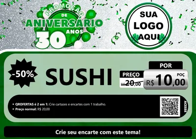 Modelo de Cartaz para Cartaz A4 Horizontal com o tema Promoção de Aniversário - 30 Anos para Comida japonesa