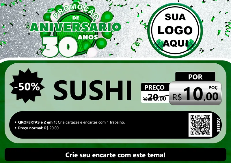 Modelo de Cartaz para Cartaz A4 Horizontal com o tema Promoção de Aniversário - 30 Anos para Comida japonesa