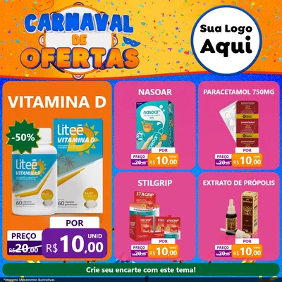 Modelo de Rede Social para Feed Facebook com o tema Carnaval de Ofertas para Farmácia
