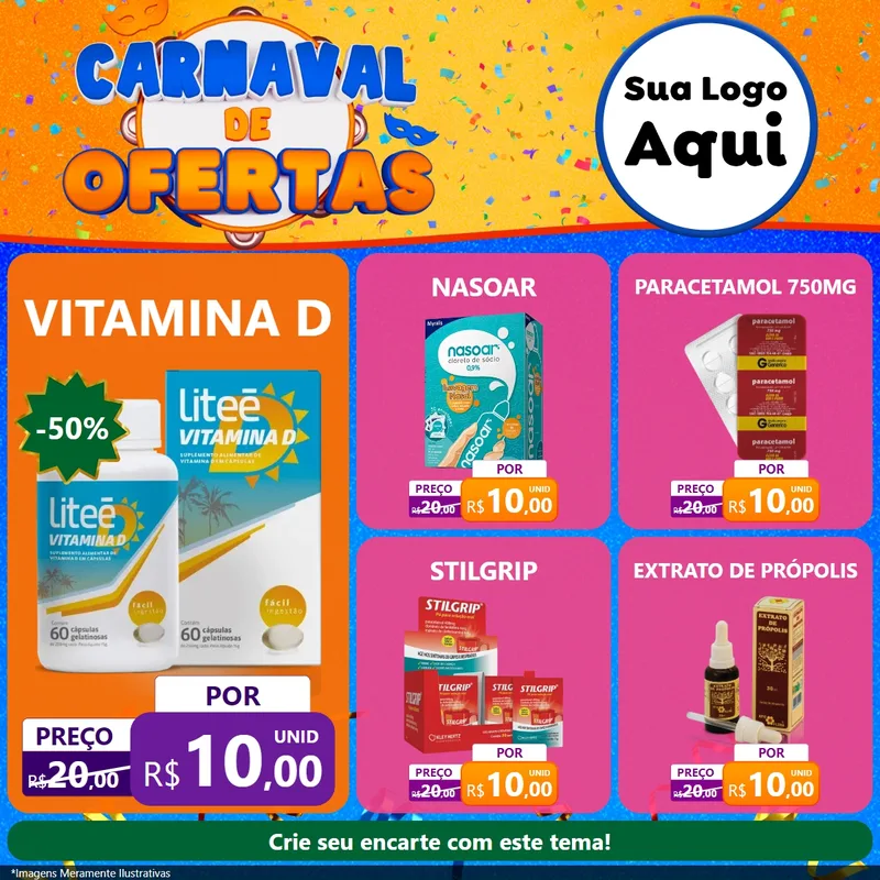 Modelo de Rede Social para Feed Facebook com o tema Carnaval de Ofertas para Farmácia